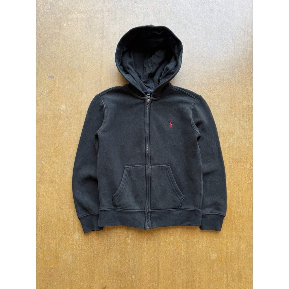 Polo Ralph Lauren Black Blank Essential Zip Up Hoodie Jacket Kids 7 Years